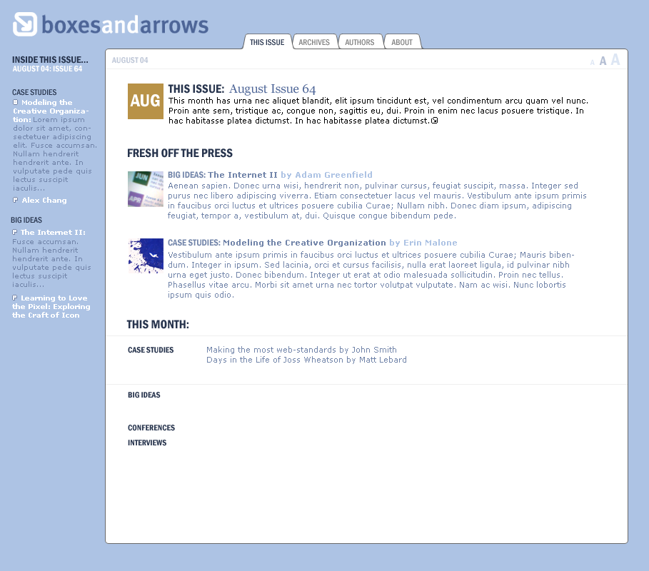 Boxes and Arrows: screenshot of second design iteration